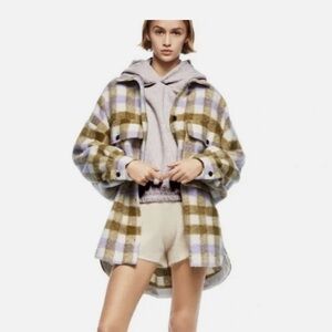 Zara Plaid Teddy Jacket in Brown and Purple